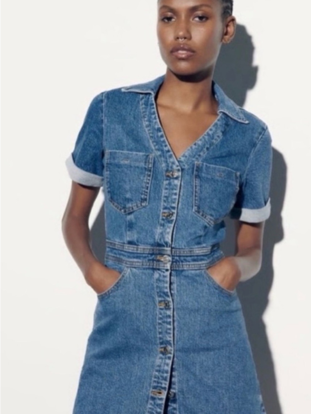 Zara Blue Denim Button-Front Mini Dress
